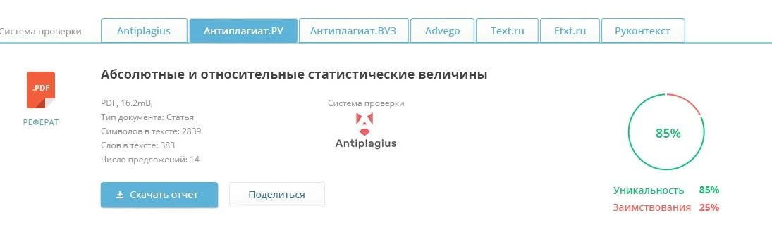 Проверка уникальности научной работы